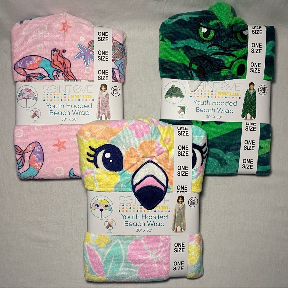 NEW Bundle of 3 - SaintEve Kid's Hooded Beach Wrap - Toucan, Mermaid, Alligator